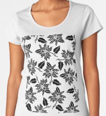 Black white modern vector poinsettia floral pattern Women's Premium T-Shirt