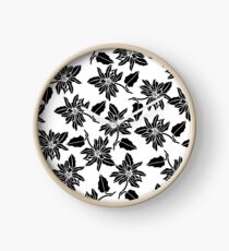 Black white modern vector poinsettia floral pattern Clock