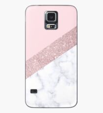 Stilvolles weißes Marmor Roségold Glitzer Pink Hülle & Klebefolie für Samsung Galaxy