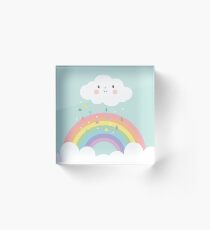 Rainbow Happy Little Wolke Pastell Regen und Sonnenschein Baby Nursery Art Print Canvas Design Acrylblock
