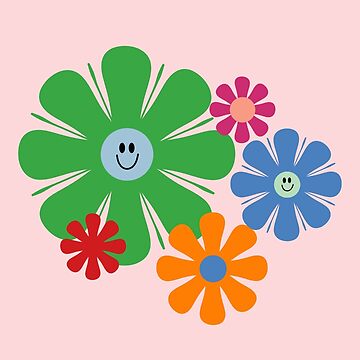 Happy Retro Flowers 60s 70s Smiley Face Colorful Spring Floral on Pink  Poster for Sale by kierkegaard