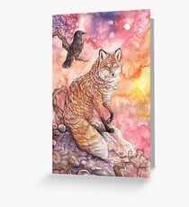 Sunset Fox and Raven Greeting Card