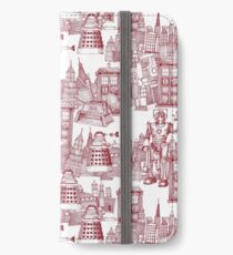 walking doodle toile de jouy red iPhone Wallet/Case/Skin