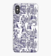 walking doodle toile de jouy blue iPhone Case