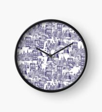 walking doodle toile de jouy blue Clock