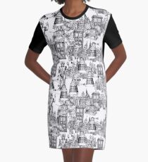walking doodle toile de jouy black Graphic T-Shirt Dress