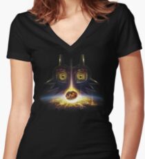 Camiseta entallada de cuello en V Leyenda de Zelda Majora's Mask Operation Moon Fall