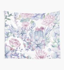 Trendy Succulents Green and Blue Desert Succulent Southwestern Pattern Wall Tapestry