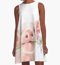 Nettes Baby-Schwein mit Daisy Flower A-Linien Kleid