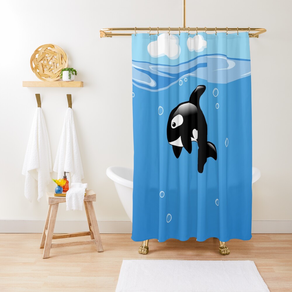 Cute Little Orca Killer Whale Shower Curtain By Chibibikun