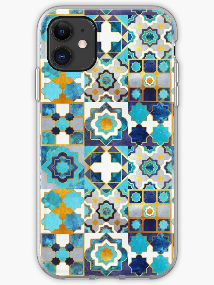 Alhambra Tessellations - Turquoise Violet and grey on white by Cecca Designs iphone 11 case Alhambra Tessellations - Turquoise Violet and grey on white by Cecca Designs iphone 11 case