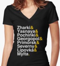 PUBG - Helvetica Cities Women's Fitted V-Neck T-Shirt