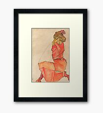 Egon Schiele - Kneeling Female in Orange-Red Dress Framed Print