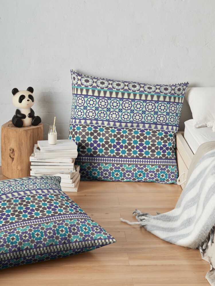 Alternate view of Alhambra Tessellations - Turquoise, Violet and grey on white by Cecca Designs Floor Pillow
