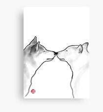 Shiba Inu Love Sumi-e Painting Ink Illustration Valentine Day Drawing Couple Wedding Zen Asian Dog Puppy Anniversary Canvas Print