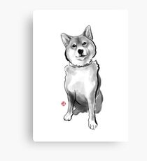 The perfect Shiba Ibu, Japanese Dog Sumi-e Painting Ink Zen Print Drawing Dog Lover Wall Deco Pet Brush illustration B&W Canvas Print