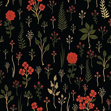 Artwork thumbnail, Green, Red-Orange, and Black Floral/Botanical Print by somecallmebeth