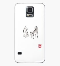 Two Shiba Inu card, Unique Sumi-e Painting, Japanese Cute dog Couple breed Ink Animal Illustration B&W Asia Zen Birthday Poster Case/Skin for Samsung Galaxy
