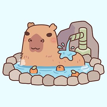 Cute Capybara Hot Springs Mini Matted Print Self Care Sunday 