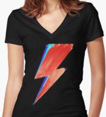 David Bowie Lightning Women's Fitted V-Neck T-Shirt