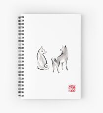 Two Shiba Inu card, Unique Sumi-e Painting, Japanese Cute dog Couple breed Ink Animal Illustration B&W Asia Zen Birthday Poster Spiral Notebook