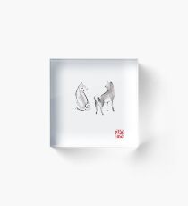 Two Shiba Inu card, Unique Sumi-e Painting, Japanese Cute dog Couple breed Ink Animal Illustration B&W Asia Zen Birthday Poster Acrylic Block