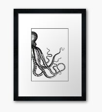 Halber Oktopus | Schwarz und Weiß | Rechte Seite Gerahmtes Wandbild