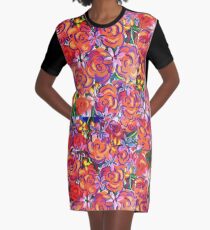 Coral Roses Graphic T-Shirt Dress