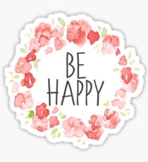 Be Happy Rose Petal Watercolor Frame Sticker