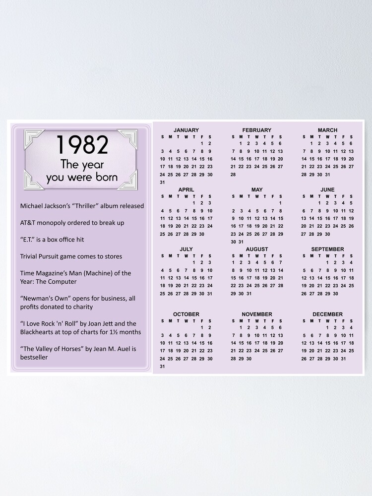 &ldquo;Happy Birthday Born in 1982 Calendar Poster&rdquo; Poster by Colorwash