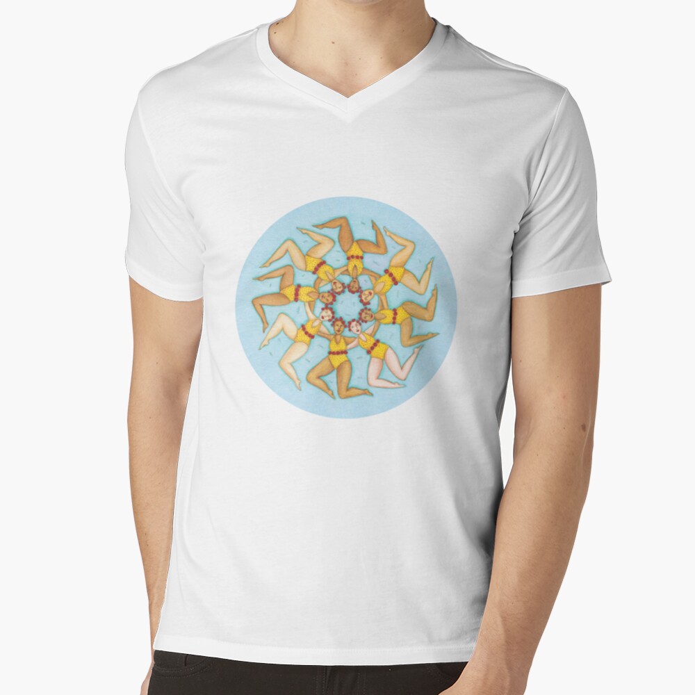 In Synch- Synchronized Swimmers in Yellow V-Neck T-Shirt