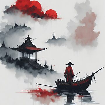 Chinese ink painting: samurai on the boat Art Board Print by Konstantin  Spenst | Redbubble