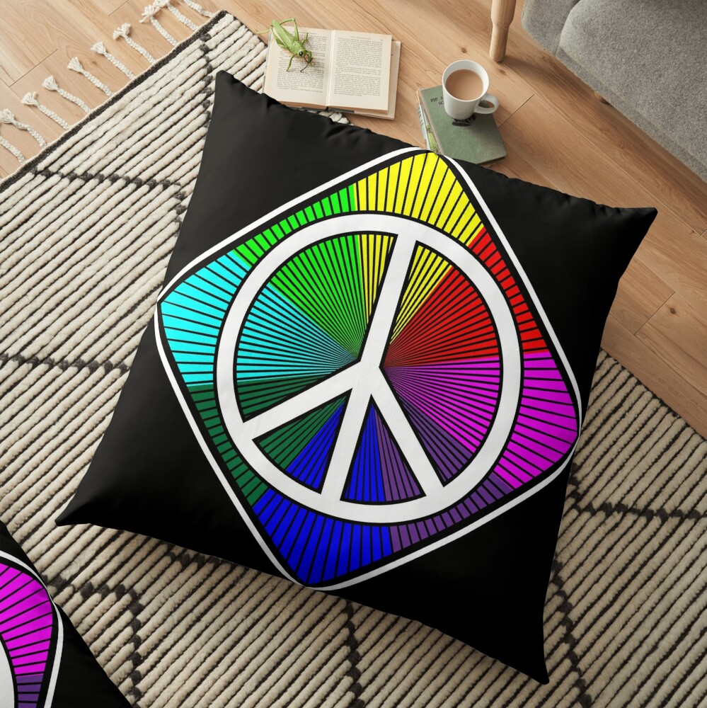 peace-love-unity-respect-rainbow-symbol-black-floor-pillow-by