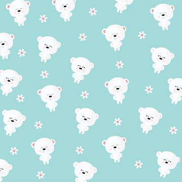Artwork thumbnail, Cute Kawaii White Bears and flowers   by vectormarketnet