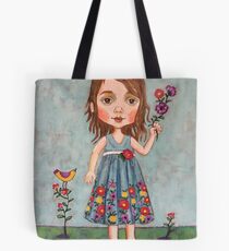 A Girl With Flowers Tote Bag