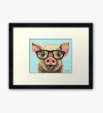 Cute pig with glasses art Framed Print