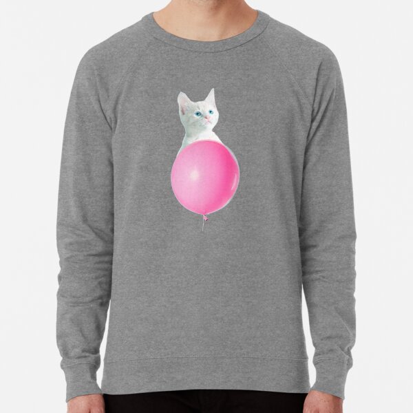 White Cat's Travel by Pink Balloon by Alice Monber Lightweight Sweatshirt