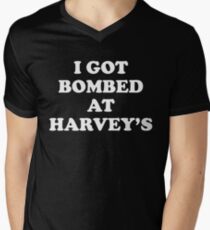Vintage I Got Bombed at Harveys: Harvey's Wagon Wheel Explosion Shirt 1980 Men's V-Neck T-Shirt