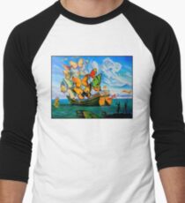 BUTTERFLY SHIP : Vintage Dali Abstract Painting Print Baseball ¾ Sleeve T-Shirt