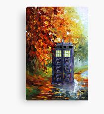 Blue Phone booth with autumn views Canvas Print