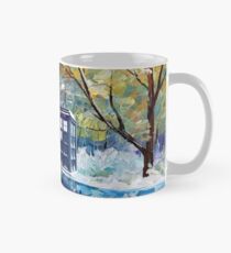 Blue Phone booth with winter views Mug