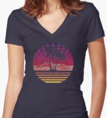 Moderne Retro 80er Jahre Outrun Sunset Palm Tree Silhouette - Original Tailliertes T-Shirt mit V-Ausschnitt