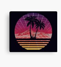 Modern Retro 80s Outrun Sunset Palm Tree Silhouette Original Canvas Print