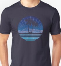 Modern Retro 80s Outrun Sunset Palm Tree Silhouette - Blue Slim Fit T-Shirt
