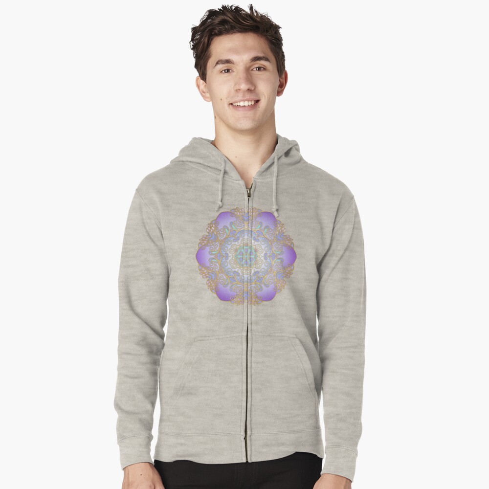 Purple & Gold Watercolour Mandala Zipped Hoodie