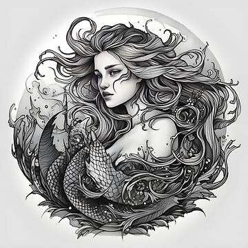A stunning tattoo design featuring a majestic mermaid amidst stormy waves  on Craiyon