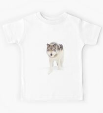 Timber Wolf standing in the winter snow Kids Tee