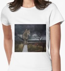 Cat walking the fence. Women's Fitted T-Shirt