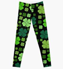 Saint Patrick's Day, Four Leafed Clovers - Green Leggings