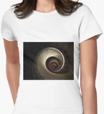 A top view of a spiral staircase that goes down, spiraling along the walls of an endless circular tunnel Women's Fitted T-Shirt